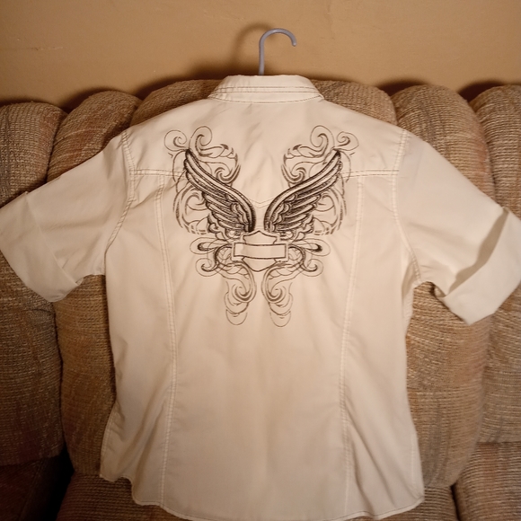 Harley Davidson Women's Embroidered Short Sleeve Shirt Button   Down Lg. White - Picture 2 of 8